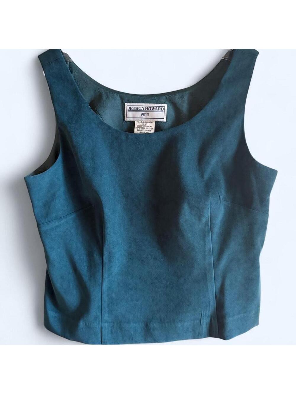 Jessica Howard teal blue suede petite top